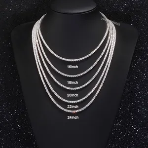 Ready To Ship 2mm To 5mm S925 Sterling Silver Women Men HipHop Diamond Necklace GRA Moissanite Tennis Chain