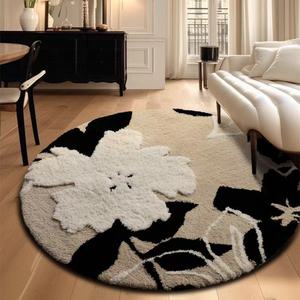 French Cream Style Round Carpet High-End Flocked Bedroom Rug Non-Slip <b>Mat</b> for Living Room Coffee <b>Table</b> <b>Dressing</b> <b>Table</b> - Product Image 1