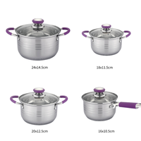 Ensemble de cuisine classique de haute qualité en acier inoxydable 4 pièces avec poignée en silicone et couvercle pour cuisson sur plaques en fonte et en verre