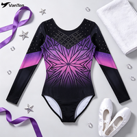 Superbe justaucorps de gymnastique et de danse pour femme, à manches longues, en spandex, orné de strass violets, style mystique, ensemble de danse court pour l'entraînement