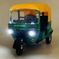 Triciclo Clásico de Juguete de Metal Fundido a Presión con Retroceso 1:14, Motocicleta India de Tres Ruedas con Luz y Música