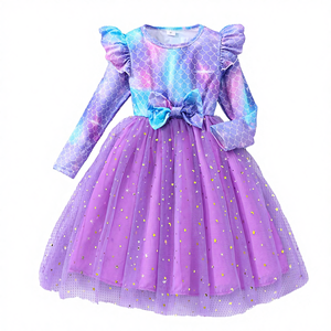 Nuevo Vestido de Fiesta para Niñas, Verano, Cuello Redondo, Manga Larga, Estilo Princesa, Línea A, Encaje con Flores, Ecológico, ODM, Poliéster, Largo hasta la Rodilla - Product Image 4