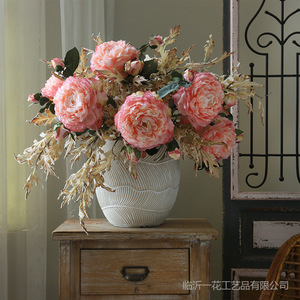 Fleurs artificielles de pivoine Yihua Floral Art, 55 cm, rose clair et rouge violacé clair, fleurs en soie, décoration intérieure, style rétro européen - Product Image 4