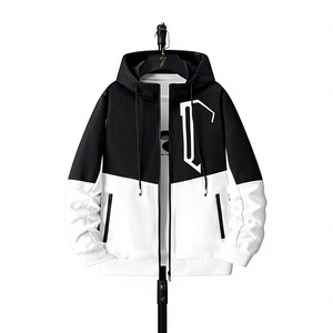 Conjunto de Sudadera con Capucha y Pantalones Deportivos para Hombre, Diseño Color Block, Logotipo Frontal, Blanco y Negro, Transpirable, Otoño - Product Image 3