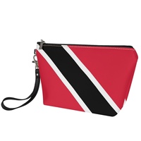 Pochette de maquillage en similicuir PU avec boucle de transport, motif drapeau national de Trinité-et-Tobago, idéale pour les voyages et l'organisation de la coiffeuse à domicile