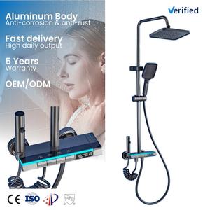Système de douche en aluminium avec affichage LED et vanne thermostatique, pommeau de douche à effet pluie 4 fonctions, OEM et ODM pour hôtels - Product Image 1