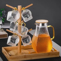 Carafe à boire en verre borosilicate de haute qualité, théière, pichet en verre résistant à la chaleur avec couvercle, bouilloire à eau en verre, ensemble de tasses