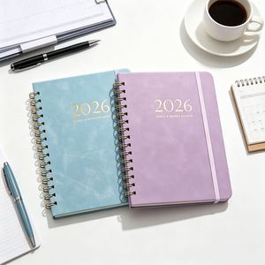 Agenda hebdomadaire et mensuel 2026, carnet à spirales, couverture en cuir PU, couverture rigide, violet bleu - Product Image 3