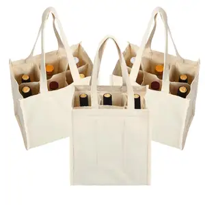 Sac à vin réutilisable personnalisé pour 6 bouteilles avec séparateur, porte-vin, sac en toile pour épicerie, sac à vin pour le camping, pique-nique, cadeau - Product Image 1
