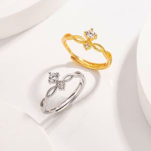Women's Simple Stylish Gold Plated Real Zircon <b>Crown</b> Open <b>Ring</b> European American Trendy Niche Versatile Fashion Wedding Party - Product Image 1