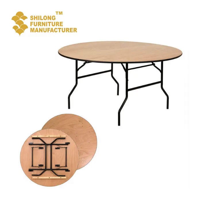 SL-ZDZ-F004 Luxury Round Wood Banquet Table 48in Foldable with Reinforced Metal Frame for Elegant Occasions