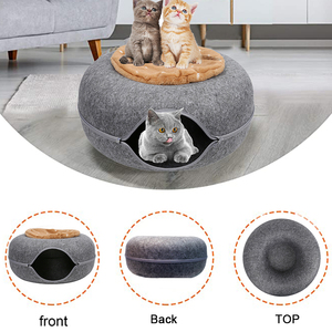 Cama de túnel de gato personalizada con forma de donuts redondos, cueva para mascotas, casa de gato de fieltro de varios colores de lujo, nido para mascotas con cremallera - Product Image 5