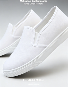 White Canvas Slip On Sneakers Breathable Casual Vulcanized Shoes Round Toe Low <b>Top</b> <b>Walking</b> Footwear - Product Image 3