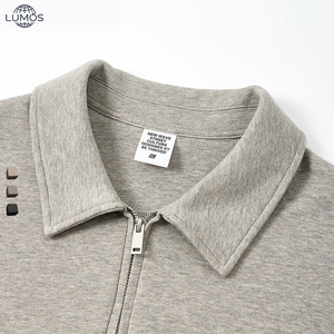 <span class=keywords><strong>Sweat</strong></span>-shirt polo à demi-zip pour homme, 320G, coupe lourde, épaules tombantes, manches longues, couleur unie, style vintage américain, décontracté, automne - Product Image 1