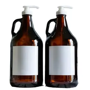 Large Jug with Pump for Liquid Soap Laundry Detergent Dispenser 2L Syrup Pump 64 oz Glass Pump Dispenser Amber Bottle