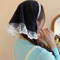 Foulard triangulaire en dentelle blanche pour femme, brodé de fleurs, en maille, bandana, accessoires pour cheveux, vente en gros