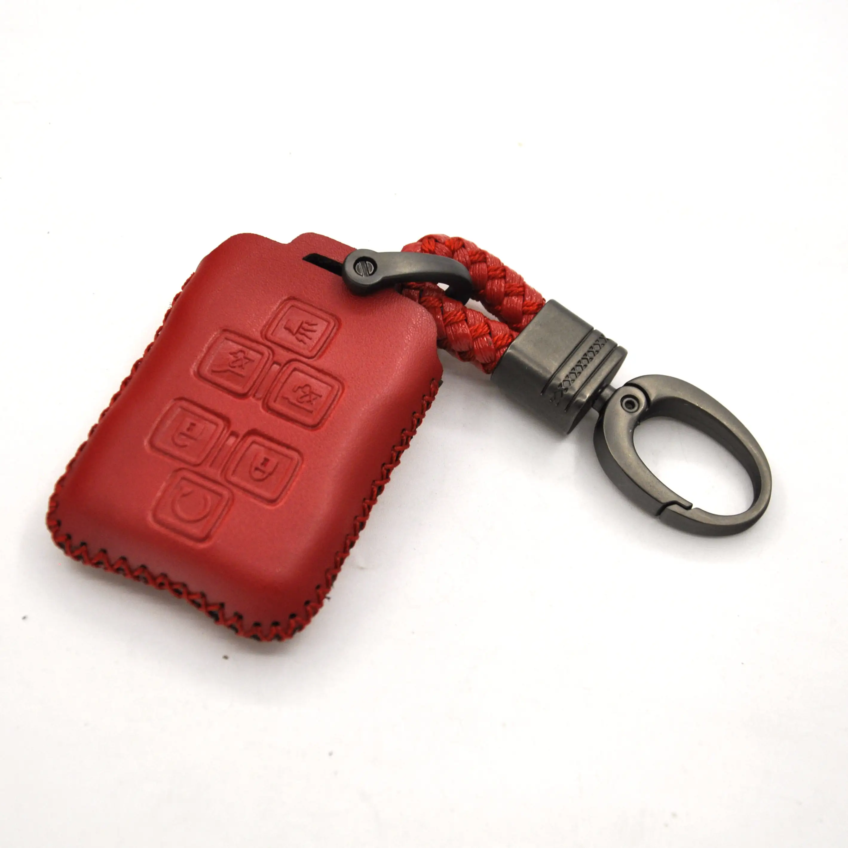 Genuine Leather Smart Car Key Keyless Remote Entry Fob Case Cover with Key Chain for GMC Sierra Canyon Chevy Silverado 1500