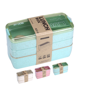 Microwaveable bento box Japanese wheat straw plastic lunch box 3 layers children's student lunch box