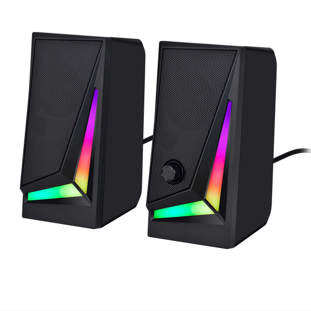 Small Desktop Stereo Speakers for Gaming RGB Colorful Lighting Effect for Computer Games and Videos