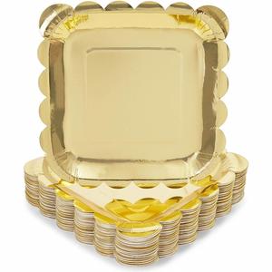 Modern 7-Inch Gold Foil Square Paper <b>Plates</b> with Scalloped Edge Festive Dessert Dinnerware for Parties - Product Image 4