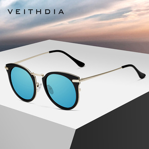 Veithdia Women's Round Polarized Sunglasses <b>Black</b> <b>Frame</b> Blue Lens UV400 Protection Cat Eye Style 3064 - Product Image 1