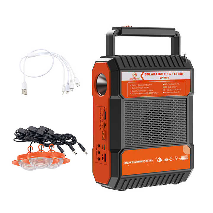Portable Solar Charger Solar Power Kit 4500mAh Lithium Battery Solar or AC Charged Integrated FM Radio FT Card USB Speaker