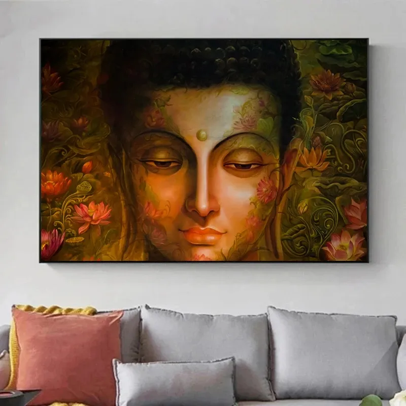 キャンバスに抽象的な仏教アート油絵仏壁アート印刷ポスタープリント寝室の壁の絵Cuadrosの装飾