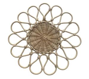 Handmade Brown Round Rattan Charger <b>Plate</b> with Floral Design Artisan <b>Mats</b> & Pads for Elegant Dining Experience - Product Image 4