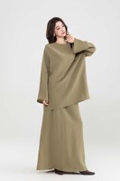 Ensemble coordonné en lin pour femmes musulmanes, mode modeste, avec logo personnalisé OEM, tunique ample et jupe longue trapèze
