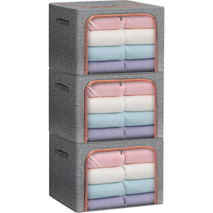 Clothes Storage Bins <b>Box</b> - <b>Foldable</b> Stackable Container Organizer Set with Clear Window & Carry Handles & Metal Frame - Product Image 1
