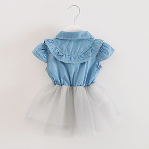 Custom Free Sample Summer Cotton Birthday Lotus Leaf Collar Denim Tutu Skirt Dresses From <b>Jeans</b> for Girl - Product Image 2