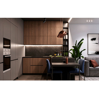 Set Kabinet Dapur Modular Kayu Solid Berlapis Cat Dua Warna Modern dan Tahan Lama dengan Wastafel dan Pulau untuk Penggunaan Hunian
