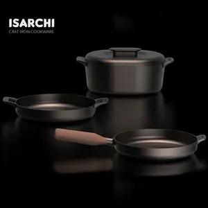 New Design Cookware Set Polished Cast Iron Skillet Set Pre-seasoned Dutch Oven Pot Set