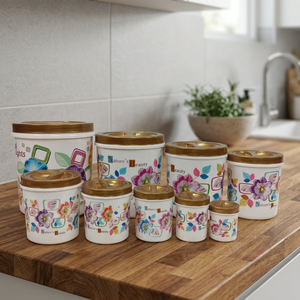 Ensemble de 9 pots de rangement de cuisine multi-tailles Anax Flora Luxe, ensemble de contenants hermétiques pour garde-manger Royal Blossom - Product Image 2