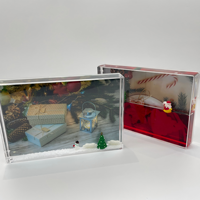 Cadre photo en acrylique 3D flottant avec arbre de Noël et bonhomme de neige, design liquide personnalisé avec paillettes, cadeau de Noël personnalisable avec Père Noël
