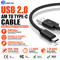 Cable USB C de Carga Rápida 3A Personalizado LUNG KAY [6.6ft/10ft] Cable de Datos Trenzado Resistente USB C a USB A para Laptop, Teléfono Móvil y Escáner
