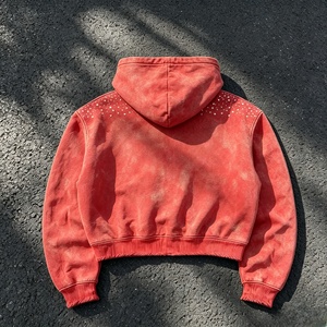 Men's Red Hooded Zip-Up Fleece <b>Jacket</b> <b>Short</b> Length Regular Fit Knitted Fabric With <b>White</b> Dots Detailing - Product Image 3