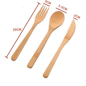 Ensemble de couteau, fourchette et cuillère en bambou 20 cm, écologique, réutilisable, ustensiles de camping - Product Image 1