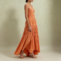 Robe longue maxi bohème orange à col en V avec broderies superposées pour femme, sexy, été, avec ceinture, pour vacances à la plage, fabrication OEM personnalisée
