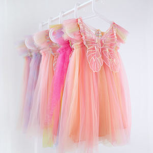 키즈 나비 날개 원피스 1-7T 어린이 무지개 소녀 투투 원피스 2024 어린이 넥타이 염색 공주 원피스 무지개 유아 여름 프록 - Product Image 1