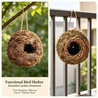 Nichoir suspendu en herbe tressée à la main, nid d'oiseau en herbe naturelle, abri pour colibris et oiseaux sauvages, décoration de jardin extérieur