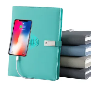 Cuaderno de seguridad inalámbrico de cuero PU, notebook con cargador A 5, Batería Externa de 8000ma, novedad