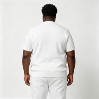Pull en maille chenille personnalisé avec logo brodé géométrique, col en V, manches courtes, fabriqué à l'usine de Guangzhou pour homme
