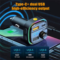 Transmetteur FM portable 12V BT5.3 à succès – Chargeur de voiture mains libres stéréo USB Type-C à charge rapide et lecteur MP3