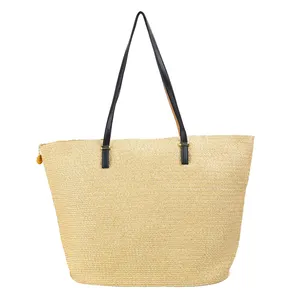 Vente en gros de sacs à main de plage mode été pour femmes sac de plage en paille avec logo personnalisé sac fourre-tout design pour femmes sac en paille pour dames