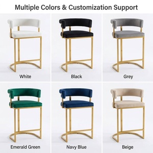 Tabouret <span class=keywords><strong>de</strong></span> <span class=keywords><strong>bar</strong></span> moderne en cuir avec <span class=keywords><strong>dossier</strong></span> capitonné, structure en métal doré, 4 pieds, hauteur <span class=keywords><strong>de</strong></span> comptoir pour restaurant, hôtel, café - Product Image 2