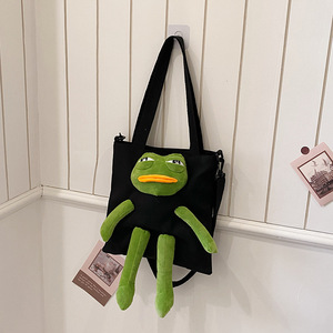 New Canvas <strong>Bag</strong> Cute <strong>Frog</strong> Doll Shoulder <strong>Bag</strong> Large Capacity Casual Tote <strong>Bag</strong> for College Students - Product Image 2