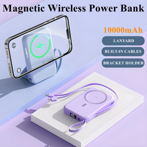 Cargador Portátil Multifuncional de 10000mAh con Carga Inalámbrica Magnética Rápida de 22.5W, Cables Integrados y Soporte - Product Image 3