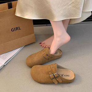 Penjualan Terbaik di Eropa sandal kulit PU bakiak sapi Suede bulu sol gabus dukungan lengkungan saham wanita kustom sepatu Mule - Product Image 3