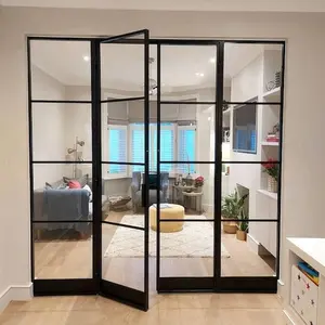 Venda popular tamanho personalizado francês estilo preto enquadrado interior ferro portas de vidro